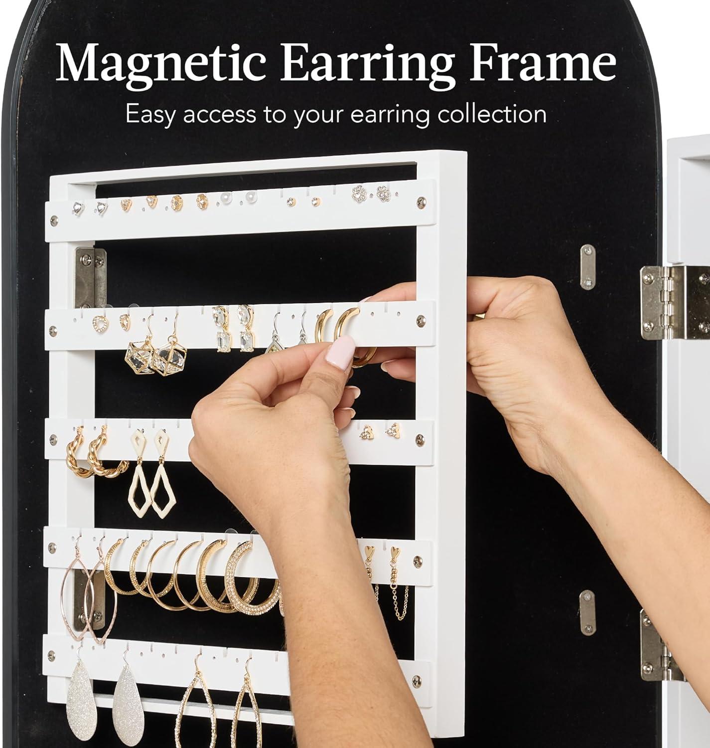 imageBest Choice Products Arch Mirror Jewelry Cabinet Jewelry Storage Organizer Armoire Lockable Wall or Door Mountable FullLength Mirror  BlackBlack