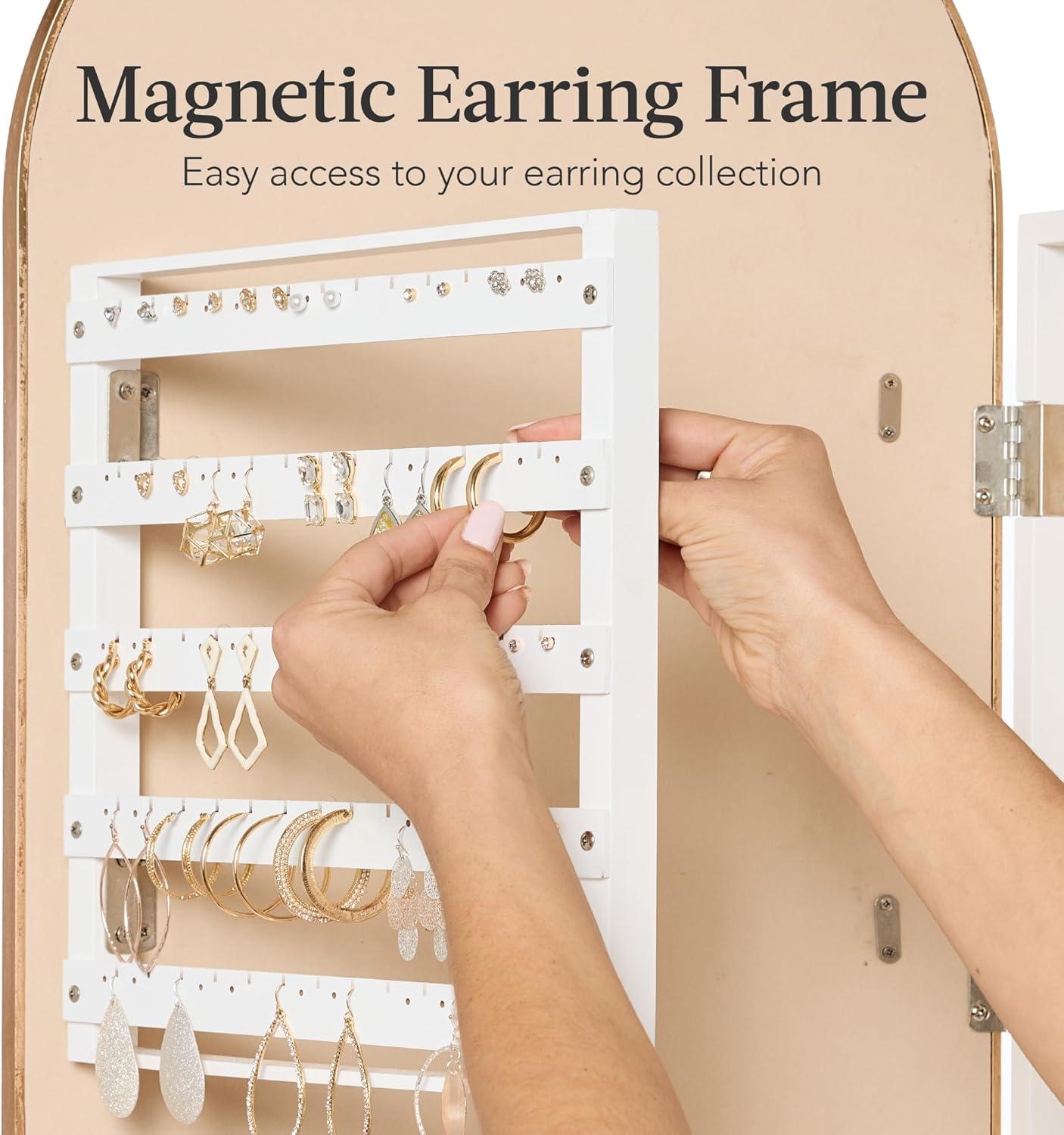 imageBest Choice Products Arch Mirror Jewelry Cabinet Jewelry Storage Organizer Armoire Lockable Wall or Door Mountable FullLength Mirror  BlackGold