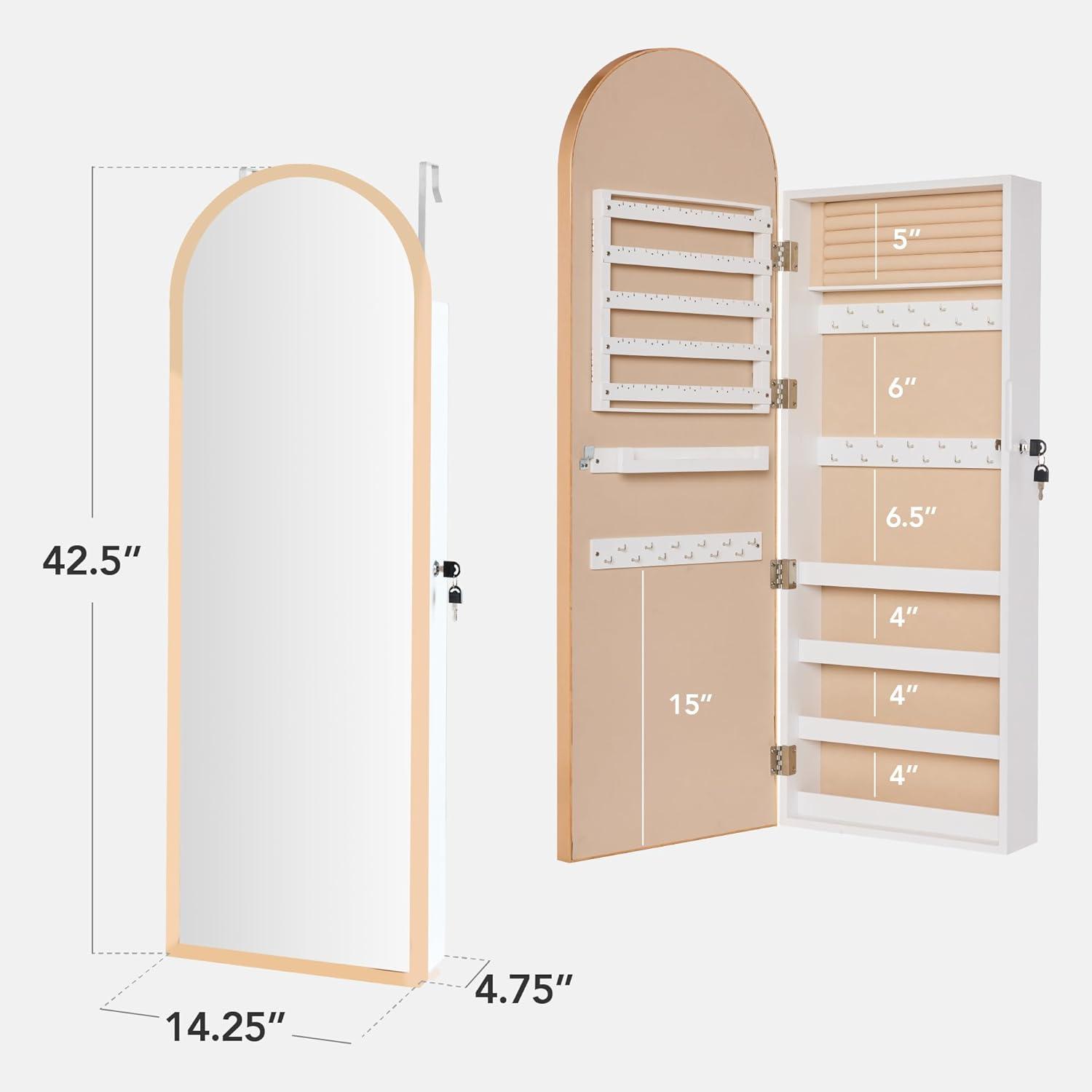 imageBest Choice Products Arch Mirror Jewelry Cabinet Jewelry Storage Organizer Armoire Lockable Wall or Door Mountable FullLength Mirror  BlackGold
