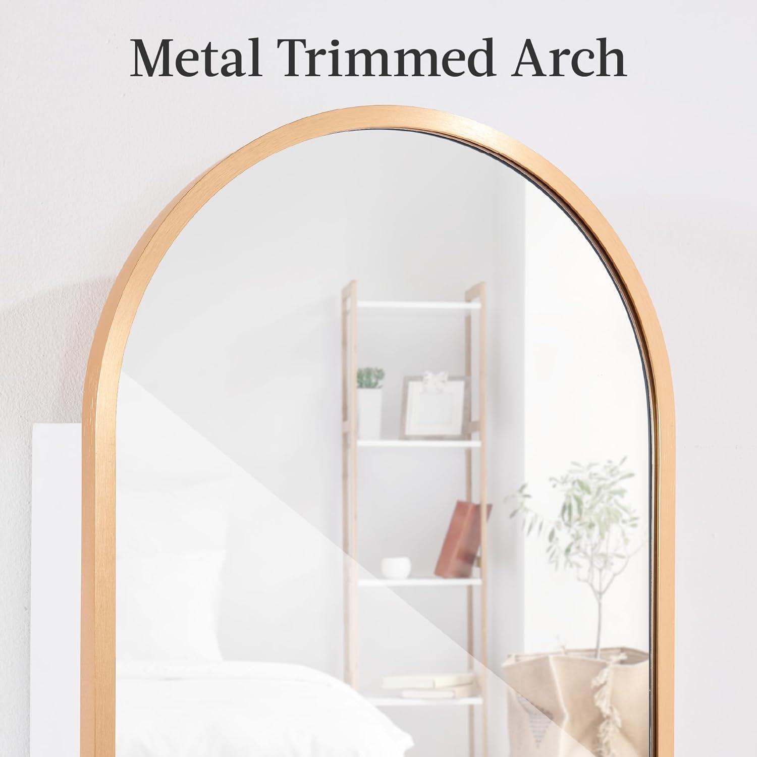 imageBest Choice Products Arch Mirror Jewelry Cabinet Jewelry Storage Organizer Armoire Lockable Wall or Door Mountable FullLength Mirror  BlackGold