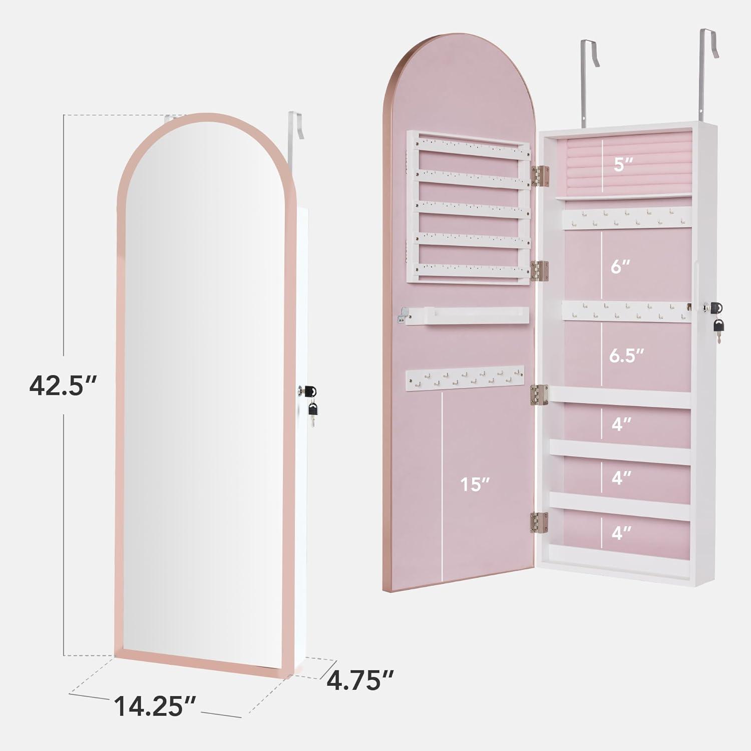 imageBest Choice Products Arch Mirror Jewelry Cabinet Jewelry Storage Organizer Armoire Lockable Wall or Door Mountable FullLength Mirror  BlackRose Gold