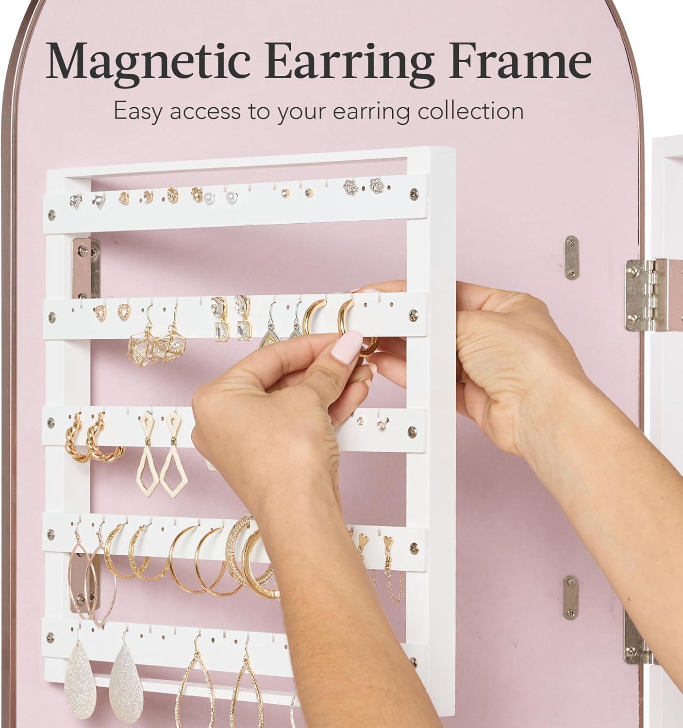 imageBest Choice Products Arch Mirror Jewelry Cabinet Jewelry Storage Organizer Armoire Lockable Wall or Door Mountable FullLength Mirror  BlackRose Gold