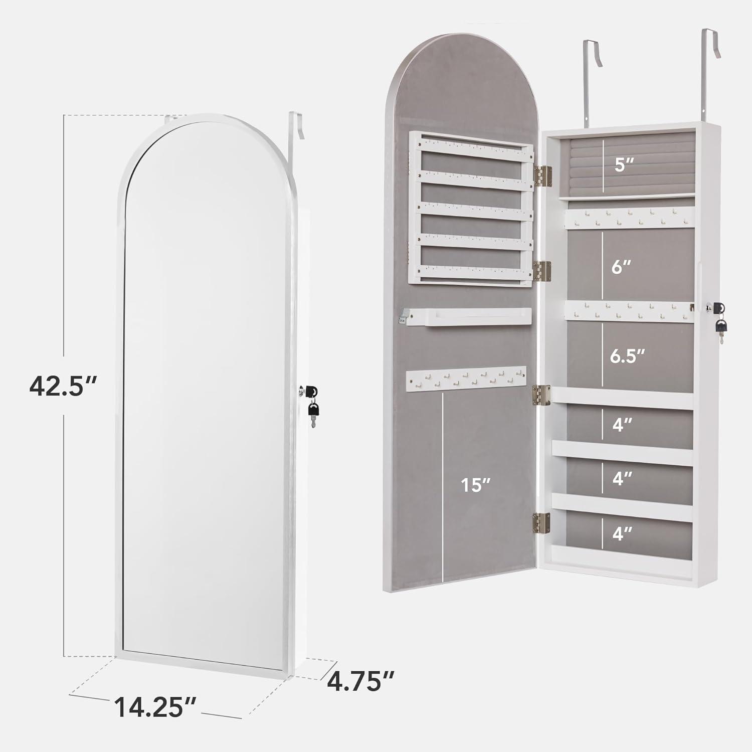 imageBest Choice Products Arch Mirror Jewelry Cabinet Jewelry Storage Organizer Armoire Lockable Wall or Door Mountable FullLength Mirror  BlackSilver