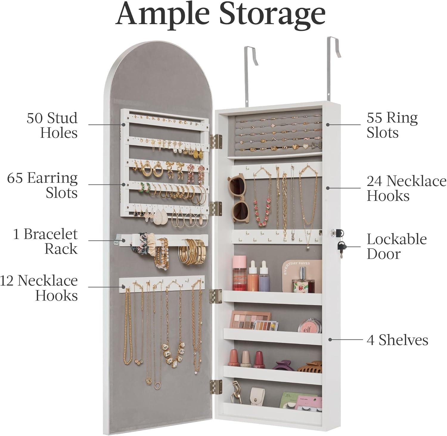 imageBest Choice Products Arch Mirror Jewelry Cabinet Jewelry Storage Organizer Armoire Lockable Wall or Door Mountable FullLength Mirror  BlackSilver