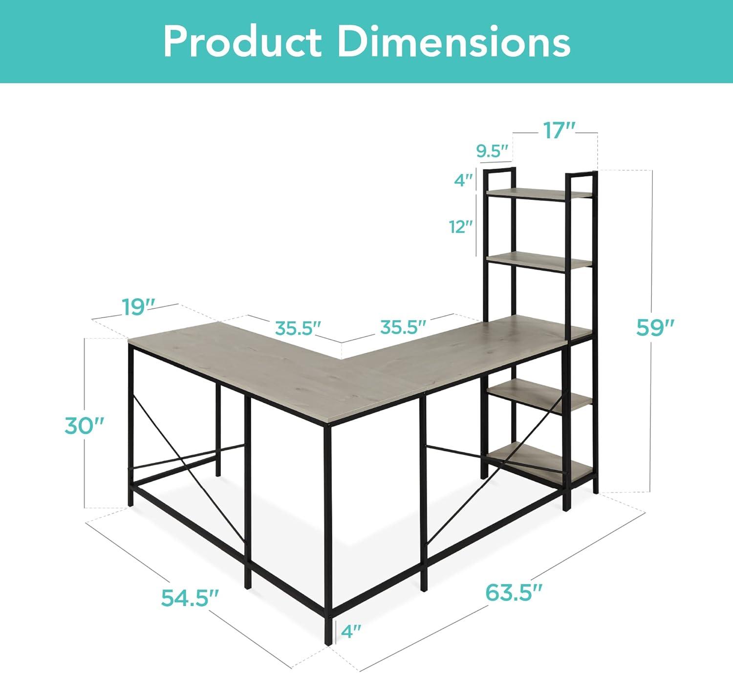 imageBest Choice Products LShaped Corner Computer Desk Large Study Workstation Furniture wMultifunctional 5Tier Open Storage Bookshelves Custom Setup for Home Office  GrayBlack