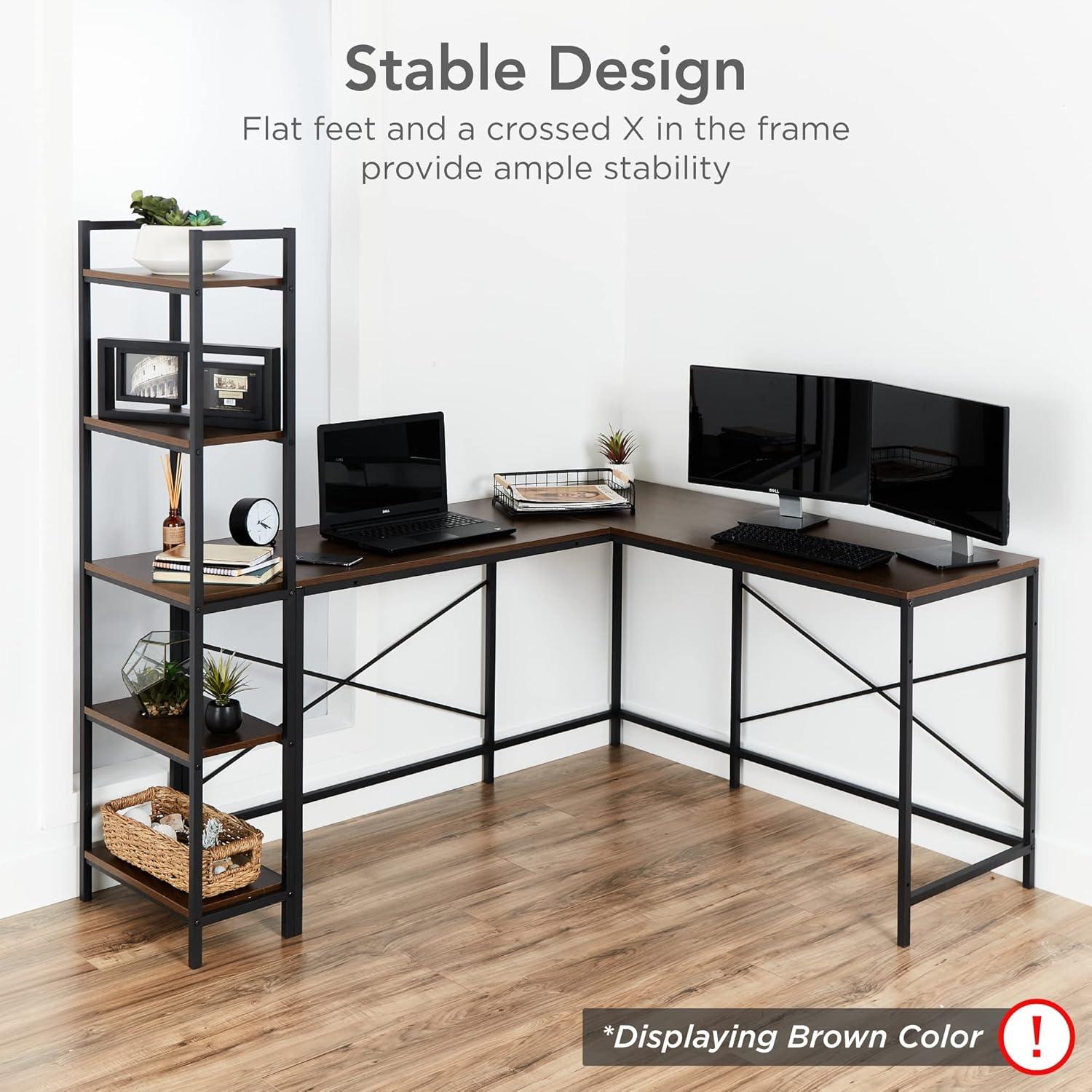 imageBest Choice Products LShaped Corner Computer Desk Large Study Workstation Furniture wMultifunctional 5Tier Open Storage Bookshelves Custom Setup for Home Office  GrayBlack