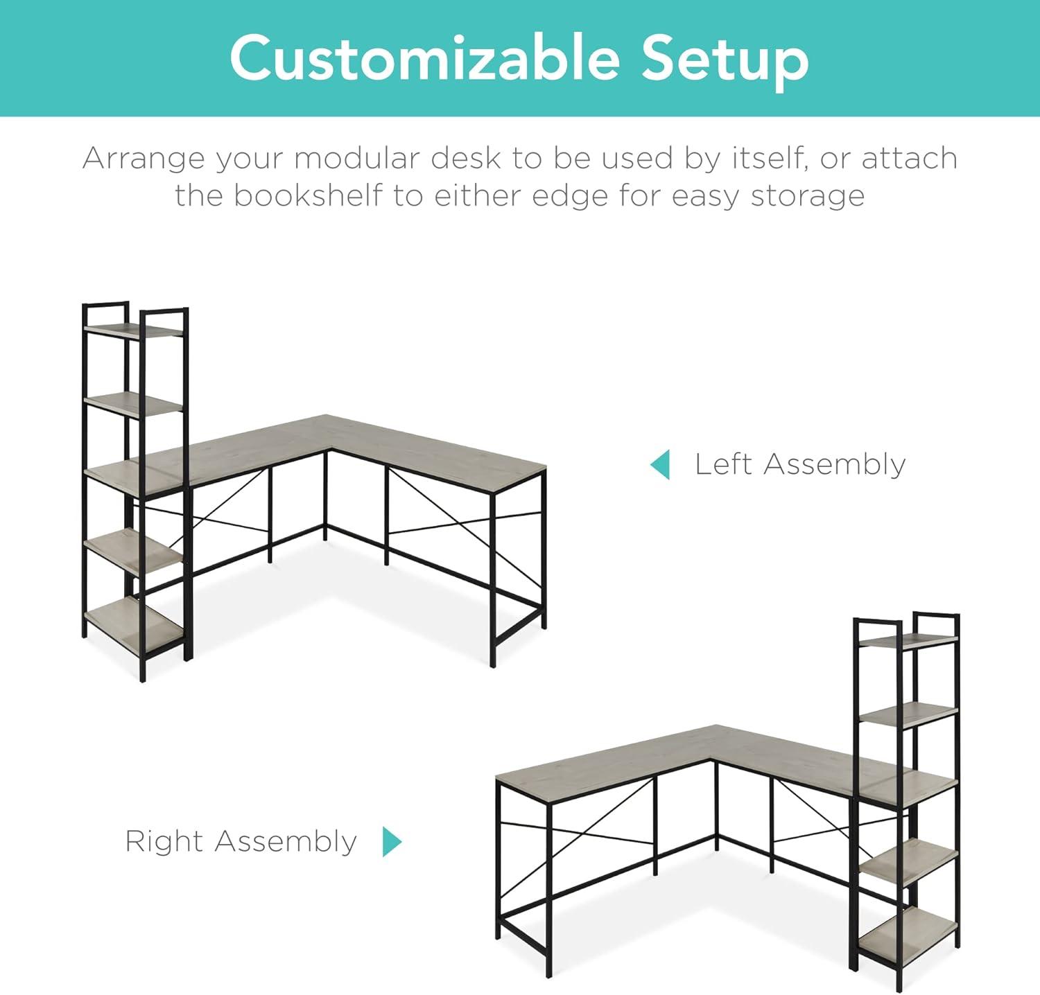 imageBest Choice Products LShaped Corner Computer Desk Large Study Workstation Furniture wMultifunctional 5Tier Open Storage Bookshelves Custom Setup for Home Office  GrayBlack