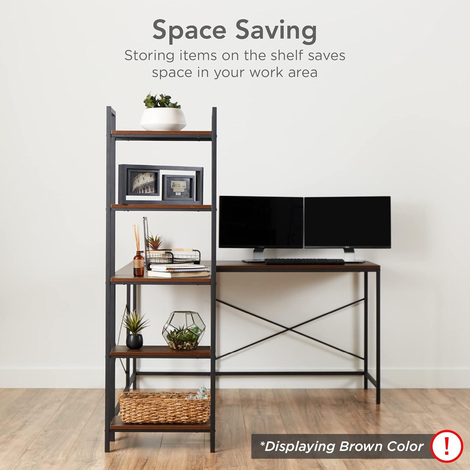 imageBest Choice Products LShaped Corner Computer Desk Large Study Workstation Furniture wMultifunctional 5Tier Open Storage Bookshelves Custom Setup for Home Office  GrayBlack