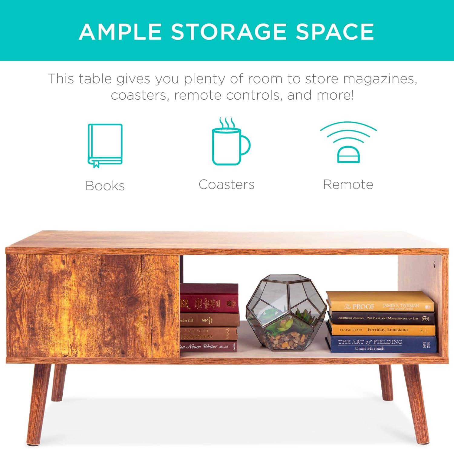 imageBest Choice Products Wooden MidCentury Modern Coffee Table Accent Furniture for Living Room Indoor Home Dcor wOpen Storage Shelf Wood Grain Finish  BrownBrown