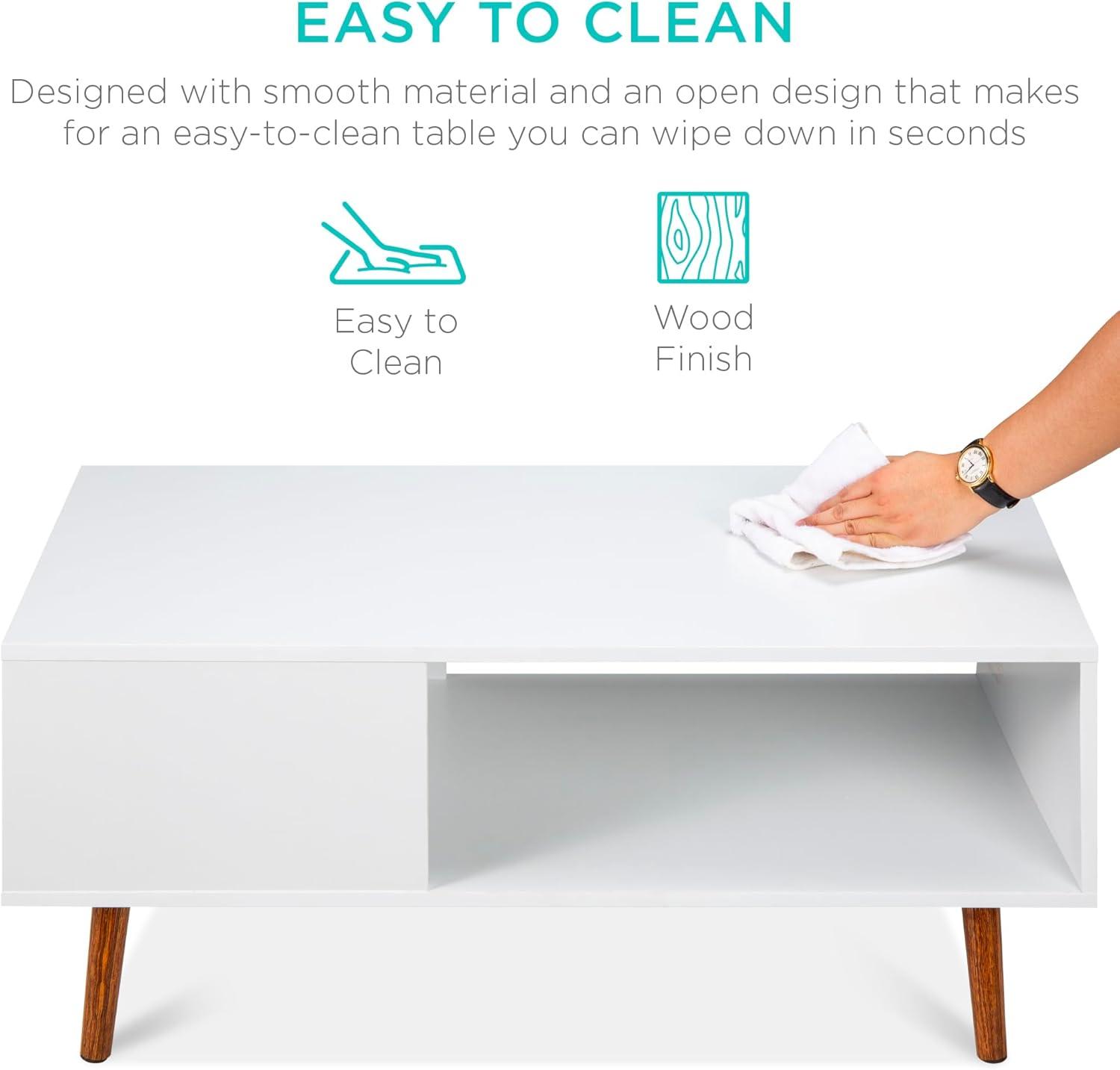 imageBest Choice Products Wooden MidCentury Modern Coffee Table Accent Furniture for Living Room Indoor Home Dcor wOpen Storage Shelf Wood Grain Finish  BrownWhiteBrown