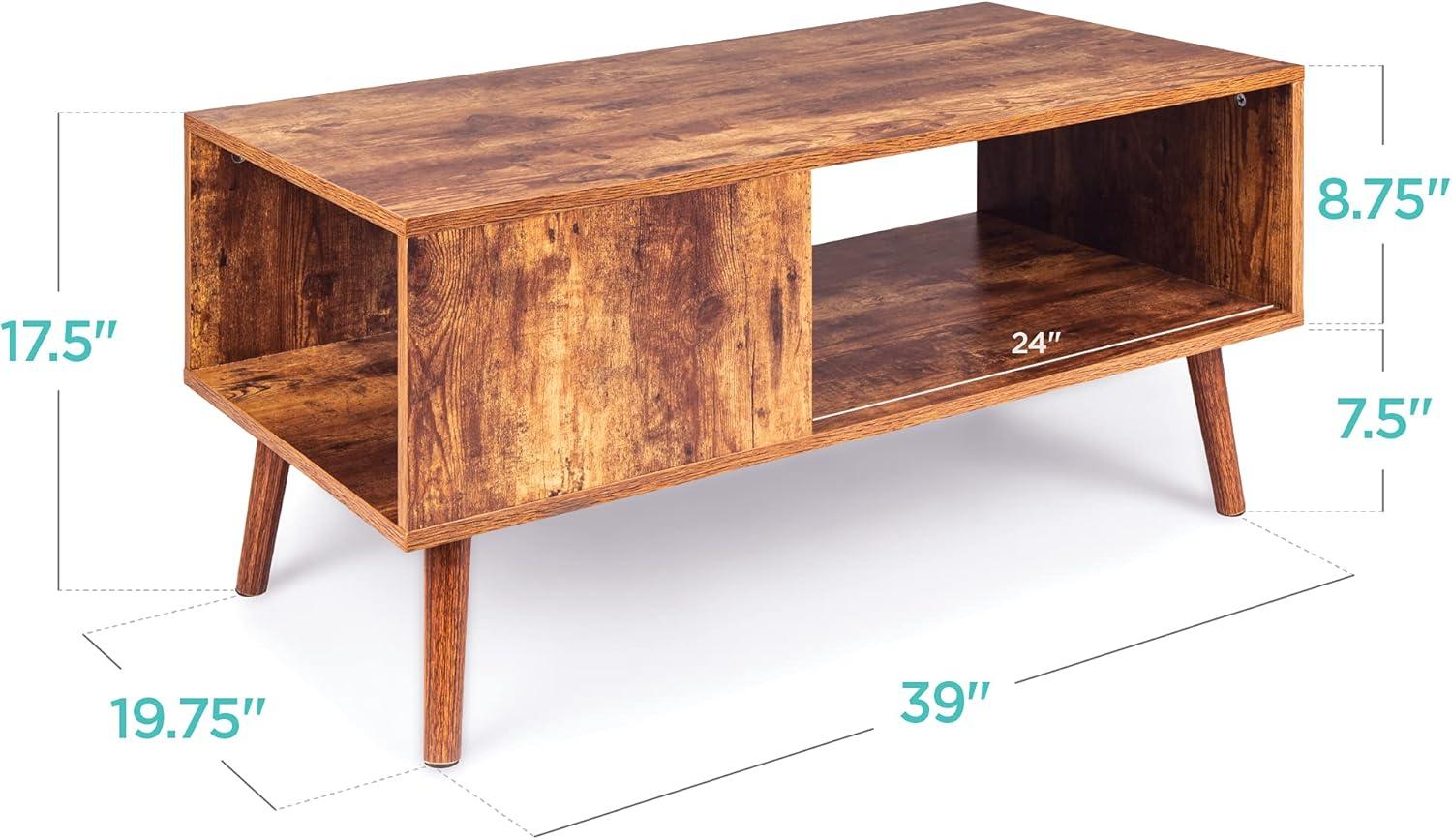 imageBest Choice Products Wooden MidCentury Modern Coffee Table Accent Furniture for Living Room Indoor Home Dcor wOpen Storage Shelf Wood Grain Finish  BrownBrown