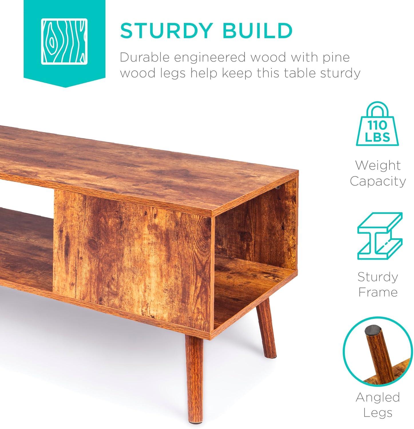 imageBest Choice Products Wooden MidCentury Modern Coffee Table Accent Furniture for Living Room Indoor Home Dcor wOpen Storage Shelf Wood Grain Finish  BrownBrown