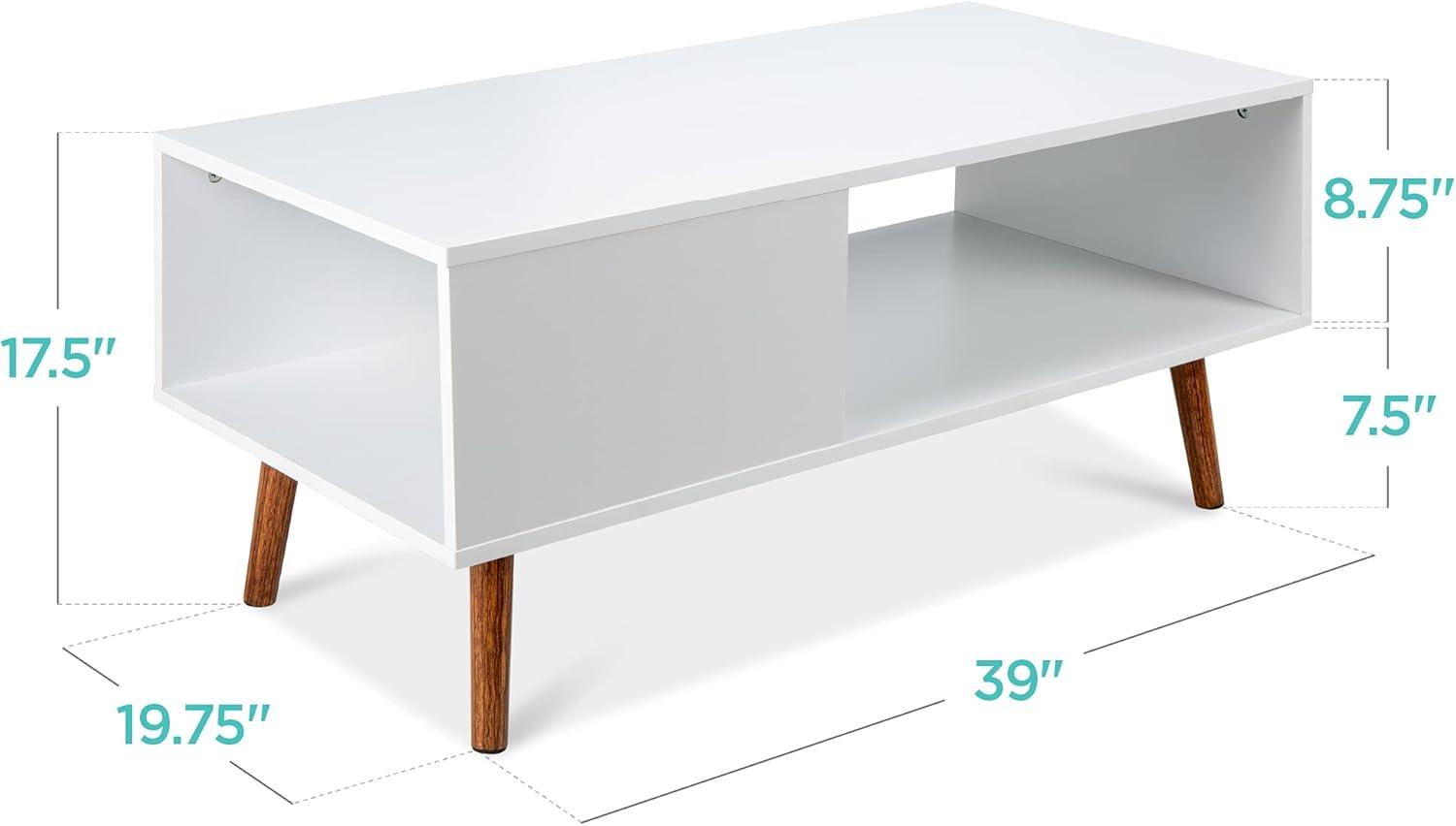 imageBest Choice Products Wooden MidCentury Modern Coffee Table Accent Furniture for Living Room Indoor Home Dcor wOpen Storage Shelf Wood Grain Finish  BrownWhiteBrown