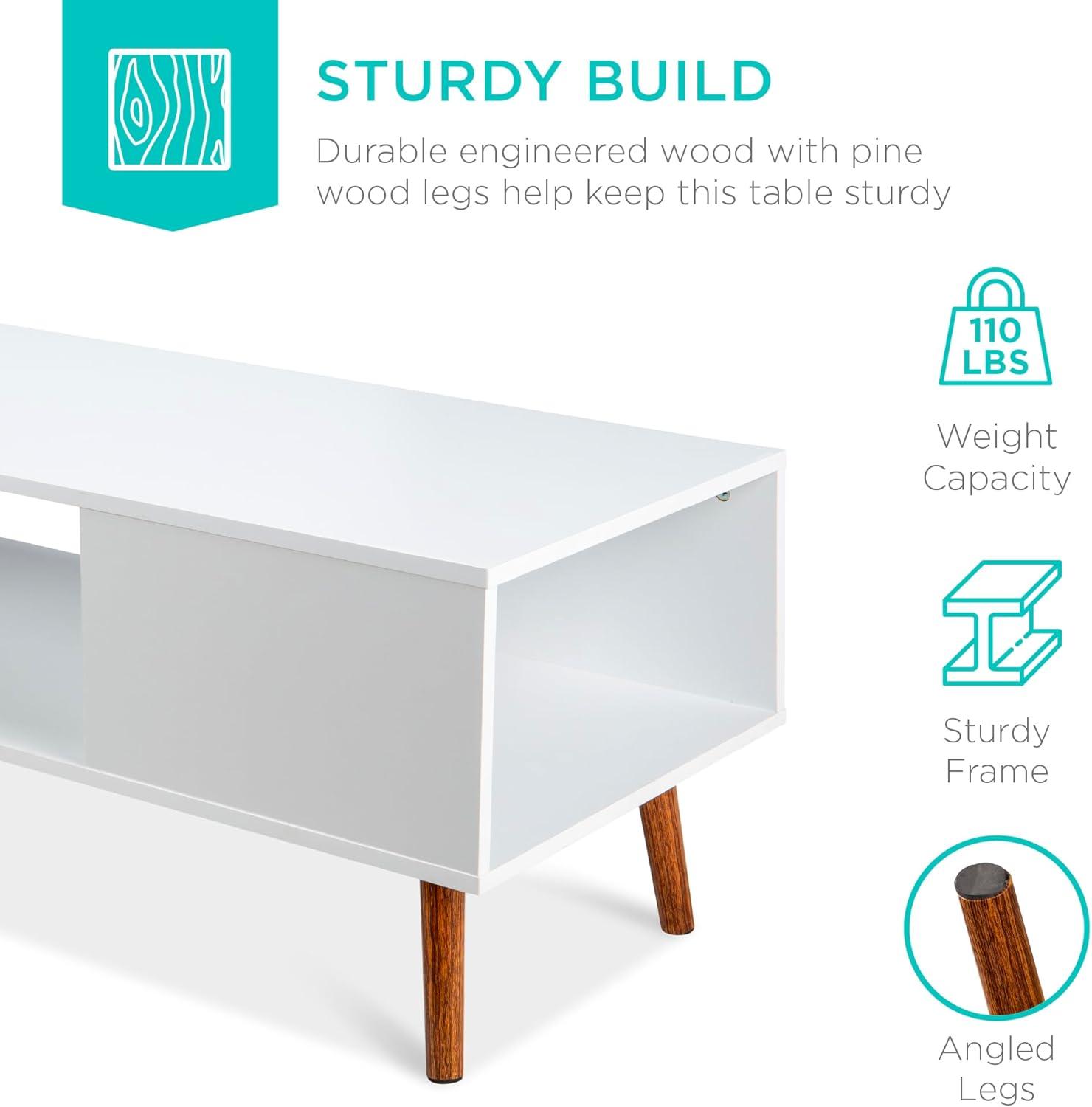 imageBest Choice Products Wooden MidCentury Modern Coffee Table Accent Furniture for Living Room Indoor Home Dcor wOpen Storage Shelf Wood Grain Finish  BrownWhiteBrown