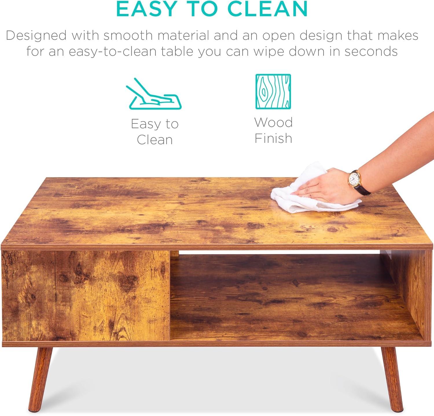 imageBest Choice Products Wooden MidCentury Modern Coffee Table Accent Furniture for Living Room Indoor Home Dcor wOpen Storage Shelf Wood Grain Finish  BrownBrown