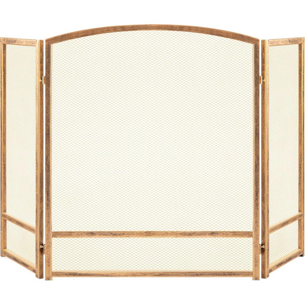 imageBest Choice Products 475x2725in 3Panel Simple Steel Mesh Fireplace Screen Fire Spark Guard Grate for Living Room Home Decor wRustic Worn Finish  BlackAntique Gold