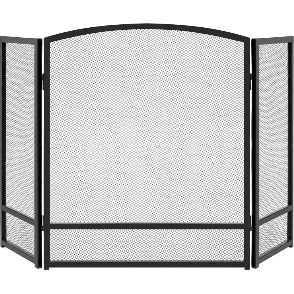 imageBest Choice Products 475x2725in 3Panel Simple Steel Mesh Fireplace Screen Fire Spark Guard Grate for Living Room Home Decor wRustic Worn Finish  BlackBlack