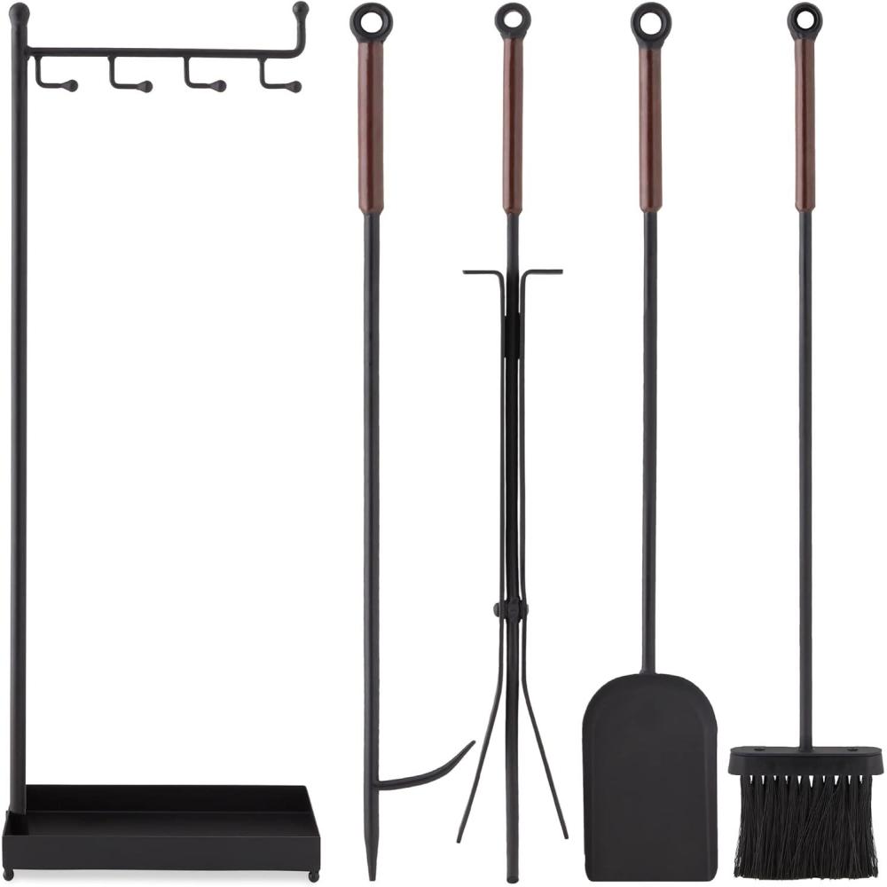 imageBest Choice Products 5Piece Modern Contemporary Fireplace Tool Set for Indoor Fireplace Dcor Outdoor Fire Pit wPoker Tongs Dust Pan Shovel Brush Ergonomic Handles  Antique GoldBlack