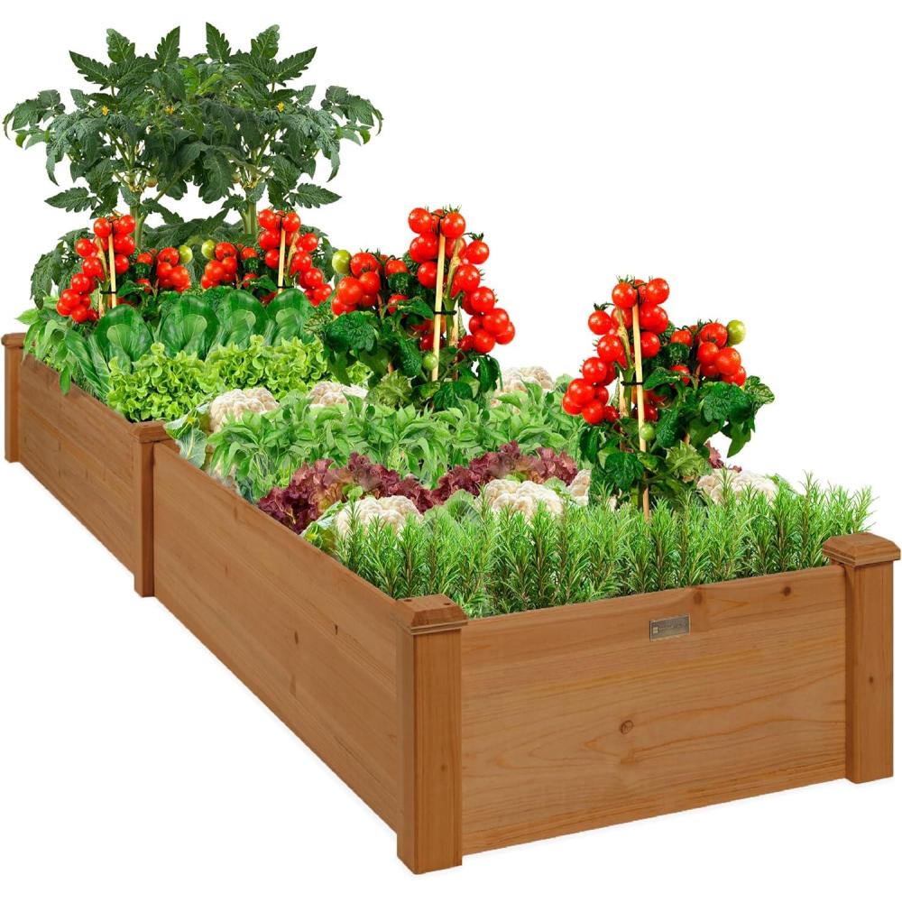 imageBest Choice Products 8x2ft Outdoor Wooden Raised Garden Bed Planter for Vegetables Grass Lawn Yard  NaturalAcorn Brown