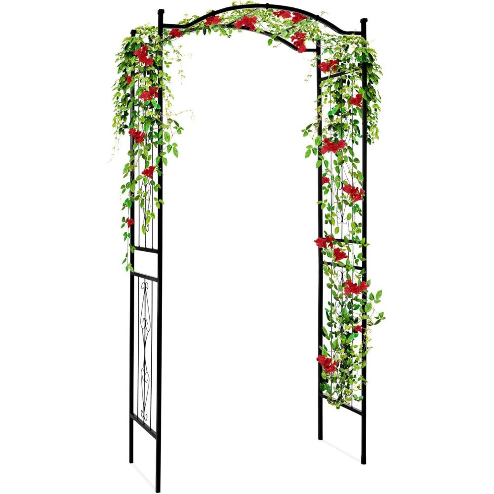 imageBest Choice Products 92in Steel Garden Arch Arbor Trellis for Outdoor Yard Garden Climbing Plants wDecorative Wire Lattice  Black