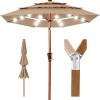 imageBest Choice Products 10ft 3Tier Solar Patio Market Umbrella Outdoor Sun Shade for Backyard Deck Poolside Table wWoodgrain Pattern LED Lights Tilt Adjustment  Sky BlueTan