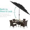 imageBest Choice Products 10ft 3Tier Solar Patio Market Umbrella Outdoor Sun Shade for Backyard Deck Poolside Table wWoodgrain Pattern LED Lights Tilt Adjustment  Sky BlueBlack