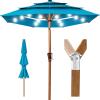 imageBest Choice Products 10ft 3Tier Solar Patio Market Umbrella Outdoor Sun Shade for Backyard Deck Poolside Table wWoodgrain Pattern LED Lights Tilt Adjustment  Sky BlueSky Blue