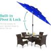 imageBest Choice Products 10ft 3Tier Solar Patio Market Umbrella Outdoor Sun Shade for Backyard Deck Poolside Table wWoodgrain Pattern LED Lights Tilt Adjustment  Sky BlueResort Blue