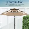 imageBest Choice Products 10ft 3Tier Solar Patio Market Umbrella Outdoor Sun Shade for Backyard Deck Poolside Table wWoodgrain Pattern LED Lights Tilt Adjustment  Sky BlueTan