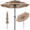 imageBest Choice Products 10ft 3Tier Solar Patio Market Umbrella Outdoor Sun Shade for Backyard Deck Poolside Table wWoodgrain Pattern LED Lights Tilt Adjustment  Sky BlueTan