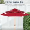 imageBest Choice Products 10ft 3Tier Solar Patio Market Umbrella Outdoor Sun Shade for Backyard Deck Poolside Table wWoodgrain Pattern LED Lights Tilt Adjustment  Sky BlueRed