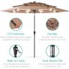 imageBest Choice Products 10ft 3Tier Solar Patio Market Umbrella Outdoor Sun Shade for Backyard Deck Poolside Table wWoodgrain Pattern LED Lights Tilt Adjustment  Sky BlueTan