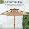 imageBest Choice Products 10ft 3Tier Solar Patio Market Umbrella Outdoor Sun Shade for Backyard Deck Poolside Table wWoodgrain Pattern LED Lights Tilt Adjustment  Sky BlueTan