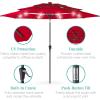 imageBest Choice Products 10ft 3Tier Solar Patio Market Umbrella Outdoor Sun Shade for Backyard Deck Poolside Table wWoodgrain Pattern LED Lights Tilt Adjustment  Sky BlueRed