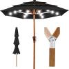 imageBest Choice Products 10ft 3Tier Solar Patio Market Umbrella Outdoor Sun Shade for Backyard Deck Poolside Table wWoodgrain Pattern LED Lights Tilt Adjustment  Sky BlueBlack