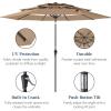 imageBest Choice Products 10ft 3Tier Solar Patio Market Umbrella Outdoor Sun Shade for Backyard Deck Poolside Table wWoodgrain Pattern LED Lights Tilt Adjustment  Sky BlueTan