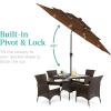 imageBest Choice Products 10ft 3Tier Solar Patio Market Umbrella Outdoor Sun Shade for Backyard Deck Poolside Table wWoodgrain Pattern LED Lights Tilt Adjustment  Sky BlueBrown