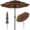 imageBest Choice Products 10ft 3Tier Solar Patio Market Umbrella Outdoor Sun Shade for Backyard Deck Poolside Table wWoodgrain Pattern LED Lights Tilt Adjustment  Sky BlueBrown