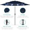 imageBest Choice Products 10ft 3Tier Solar Patio Market Umbrella Outdoor Sun Shade for Backyard Deck Poolside Table wWoodgrain Pattern LED Lights Tilt Adjustment  Sky BlueNavy
