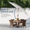 imageBest Choice Products 10ft 3Tier Solar Patio Market Umbrella Outdoor Sun Shade for Backyard Deck Poolside Table wWoodgrain Pattern LED Lights Tilt Adjustment  Sky BlueFog Gray