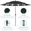 imageBest Choice Products 10ft 3Tier Solar Patio Market Umbrella Outdoor Sun Shade for Backyard Deck Poolside Table wWoodgrain Pattern LED Lights Tilt Adjustment  Sky BlueBlack