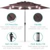 imageBest Choice Products 10ft 3Tier Solar Patio Market Umbrella Outdoor Sun Shade for Backyard Deck Poolside Table wWoodgrain Pattern LED Lights Tilt Adjustment  Sky BlueDeep Taupe
