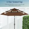 imageBest Choice Products 10ft 3Tier Solar Patio Market Umbrella Outdoor Sun Shade for Backyard Deck Poolside Table wWoodgrain Pattern LED Lights Tilt Adjustment  Sky BlueBrown