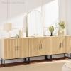imageBest Choice Products 2Door Rattan Storage Cabinet Accent Furniture Multifunctional Cupboard for Living Room Hallway Kitchen Sideboard Buffet Table wNonScratch Foot Pads  NaturalBlack