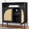 imageBest Choice Products 2Door Rattan Storage Cabinet Accent Furniture Multifunctional Cupboard for Living Room Hallway Kitchen Sideboard Buffet Table wNonScratch Foot Pads  NaturalBlack