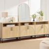 imageBest Choice Products 2Door Rattan Storage Cabinet Accent Furniture Multifunctional Cupboard for Living Room Hallway Kitchen Sideboard Buffet Table wNonScratch Foot Pads  NaturalNatural