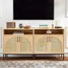 imageBest Choice Products 2Door Rattan Storage Cabinet Accent Furniture Multifunctional Cupboard for Living Room Hallway Kitchen Sideboard Buffet Table wNonScratch Foot Pads  NaturalBrown