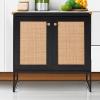 imageBest Choice Products 2Door Rattan Storage Cabinet Accent Furniture Multifunctional Cupboard for Living Room Hallway Kitchen Sideboard Buffet Table wNonScratch Foot Pads  NaturalBlack