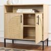 imageBest Choice Products 2Door Rattan Storage Cabinet Accent Furniture Multifunctional Cupboard for Living Room Hallway Kitchen Sideboard Buffet Table wNonScratch Foot Pads  NaturalNatural