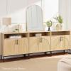 imageBest Choice Products 2Door Rattan Storage Cabinet Accent Furniture Multifunctional Cupboard for Living Room Hallway Kitchen Sideboard Buffet Table wNonScratch Foot Pads  NaturalWhite